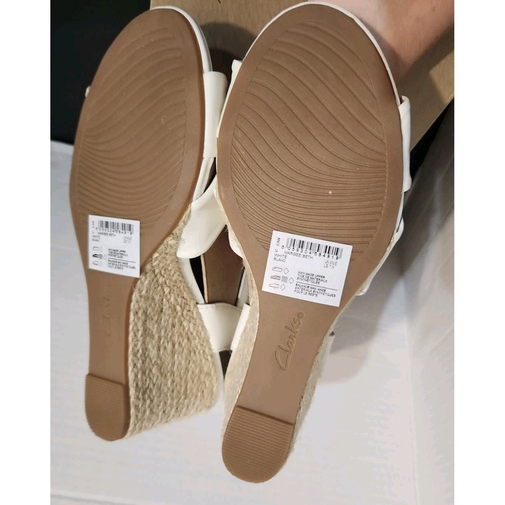 Clarks Women's Margee Beth White Wedge Sandal Size 7 W Espadrille‎ Leather NEW - Picture 8 of 10